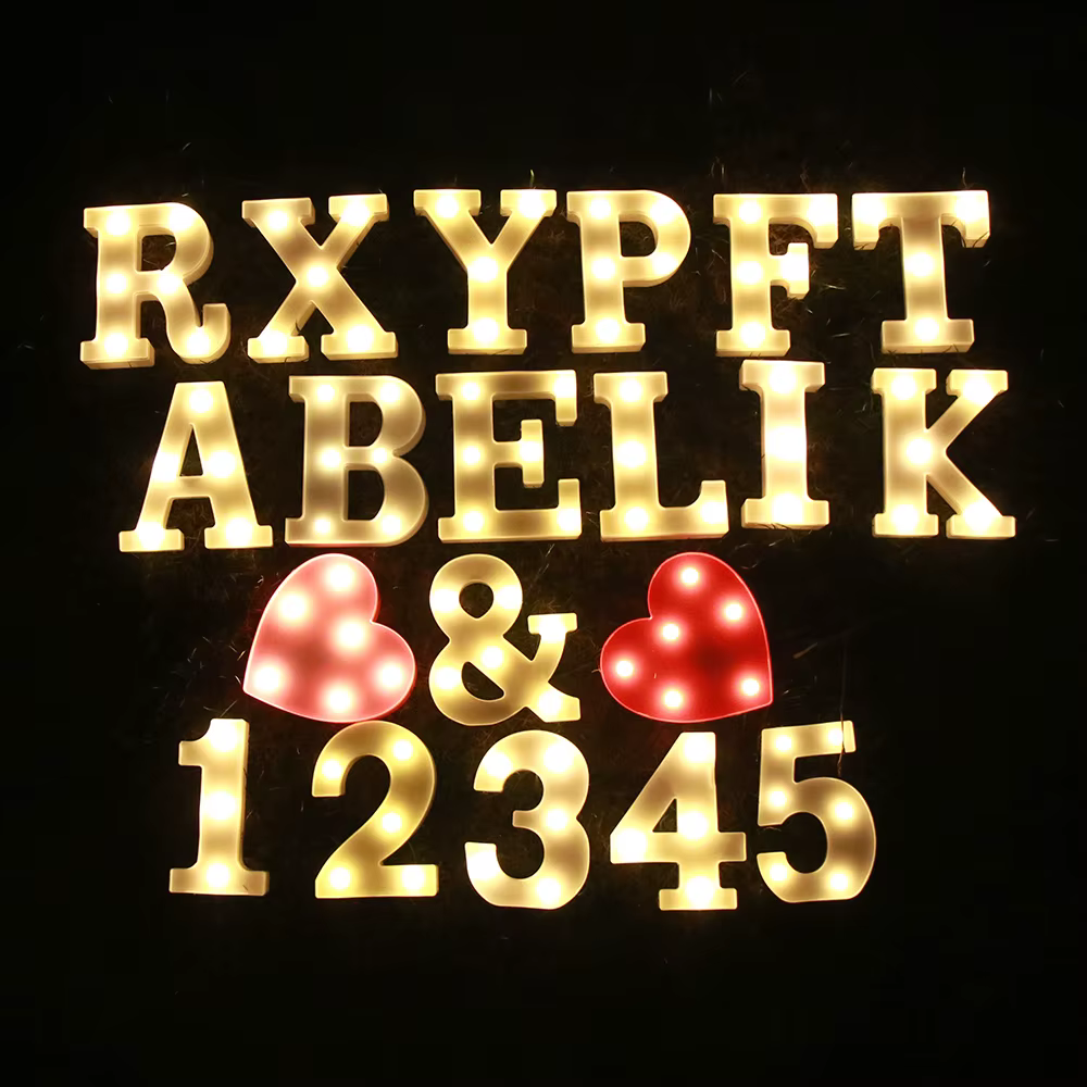 Lettres décoratives, lettres de l'alphabet, lumières LED, lampe lumineuse, décoration, lumière de nuit à piles, décoration de fête, décoration de chambre d'enfant