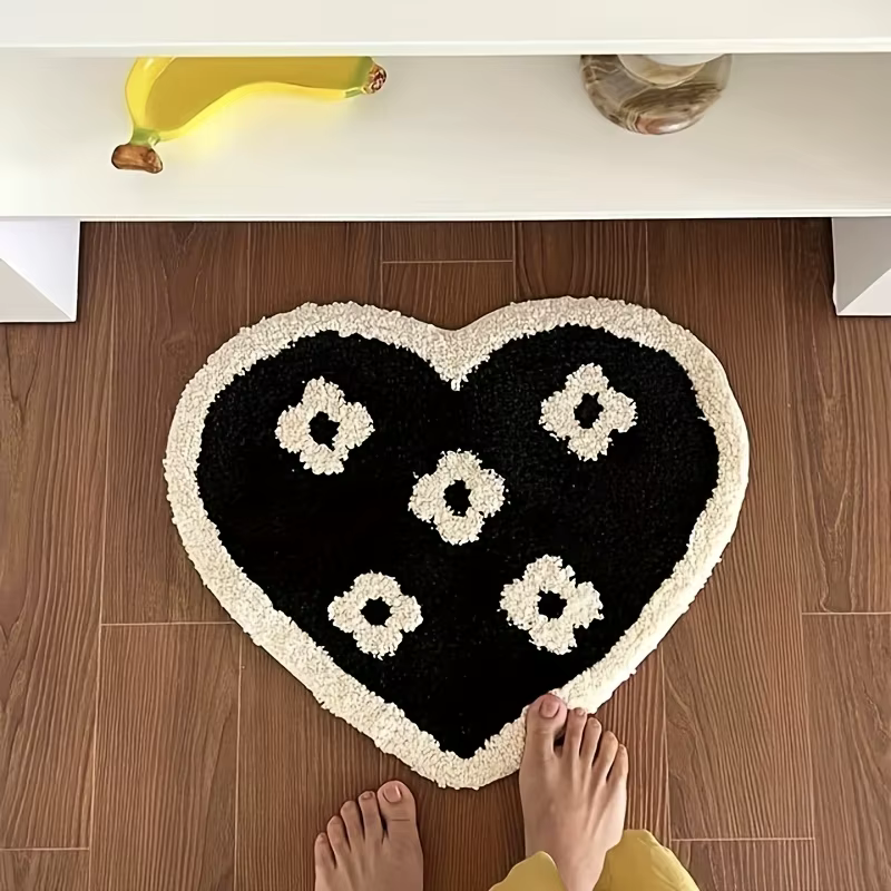 VIKAMA Ins Wind Heart Flower Tapis en peluche au design charmant pour couloir