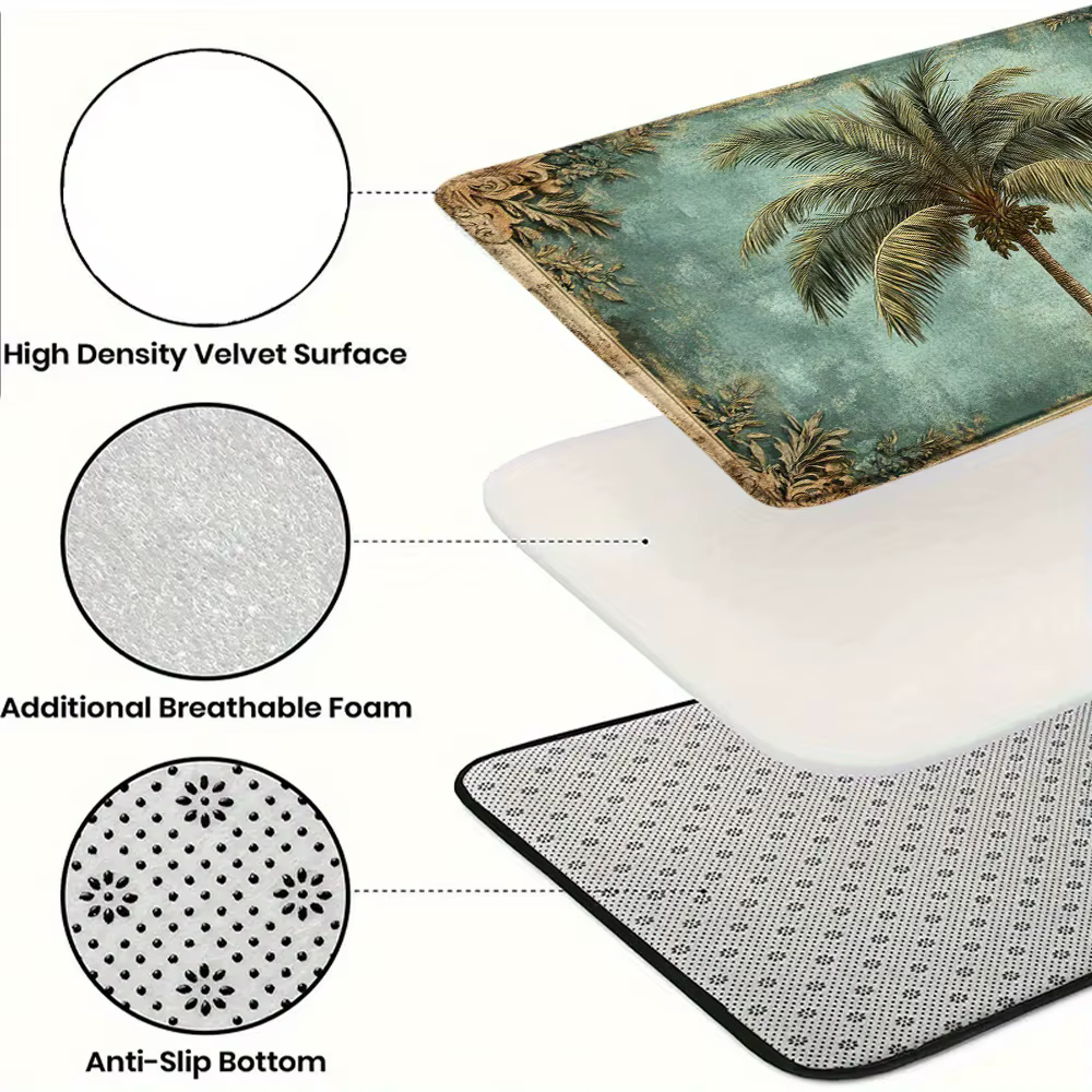 Tapis de bain vintage en flanelle motif palmier de coco