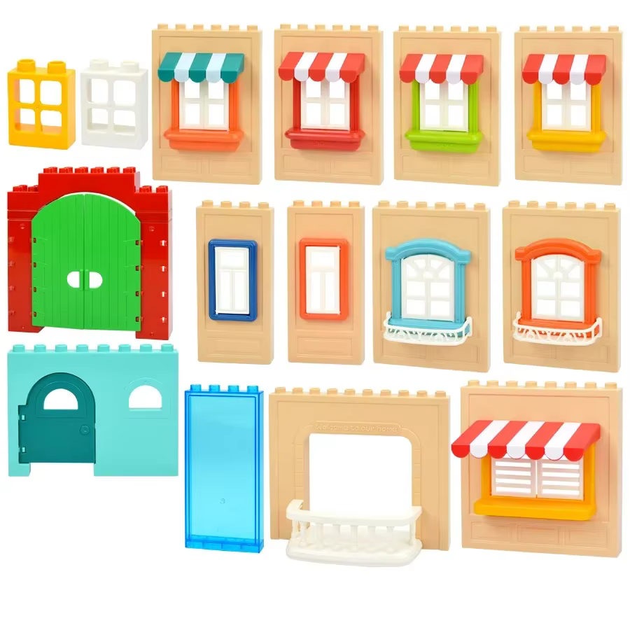 Porte fenêtre mur grandes briques grande taille blocs de Construction maison assembler pièces Construction éducatif Compatible toutes les marques jouets