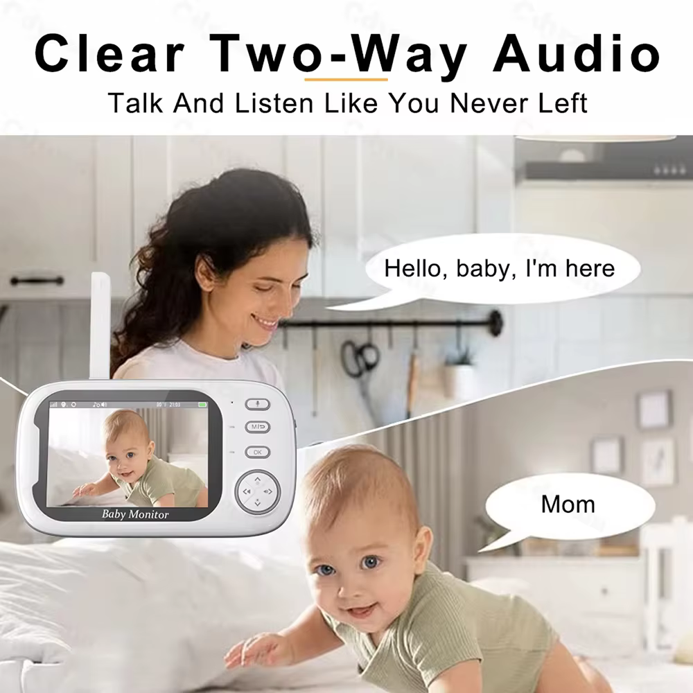 Moniteur bébé 3,5 pouces avec caméra et audio, moniteur vidéo bébé 720P, communication bidirectionnelle, vision nocturne, capteur de température, berceuses