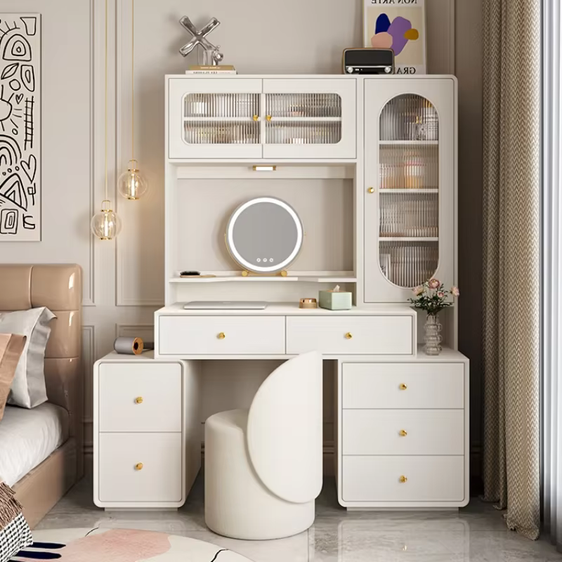 Ensemble de coiffeuse de luxe avec miroir, organisateur de vêtements, meuble de chambre à coucher
