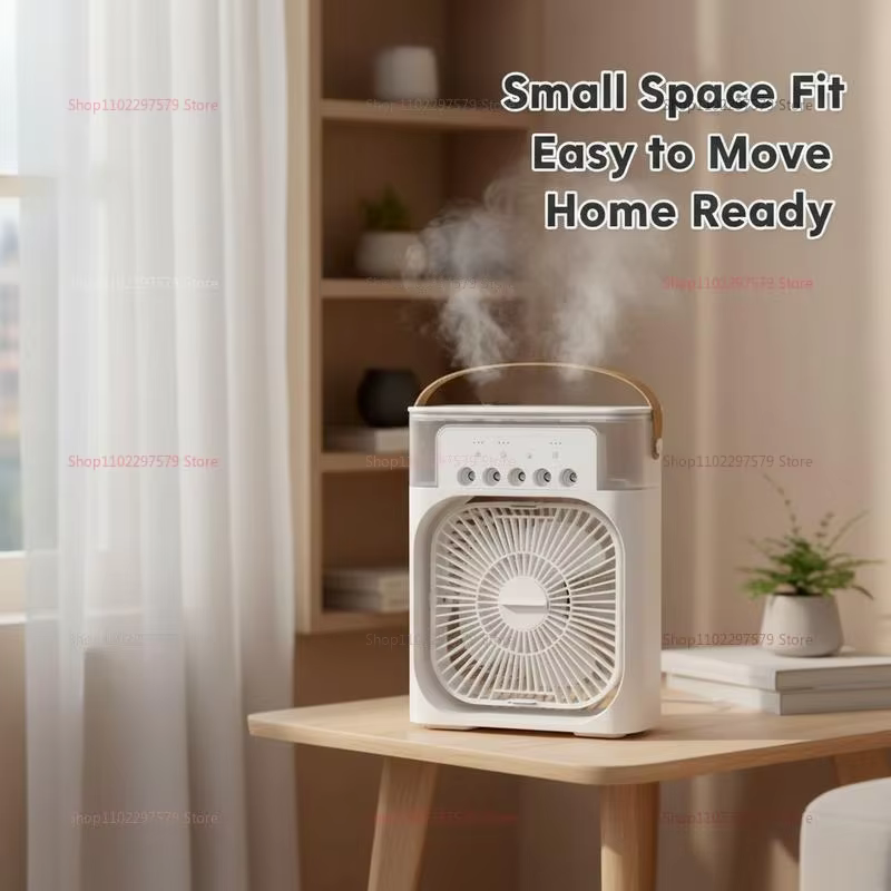 Ventilateur 3-en-1 : Climatiseur, Mini Refroidisseur d'Air Domestique, Lumière Nocturne LED, Humidificateur Portable, Ventilateur de Régulation d'Air pour Bureau et Maison