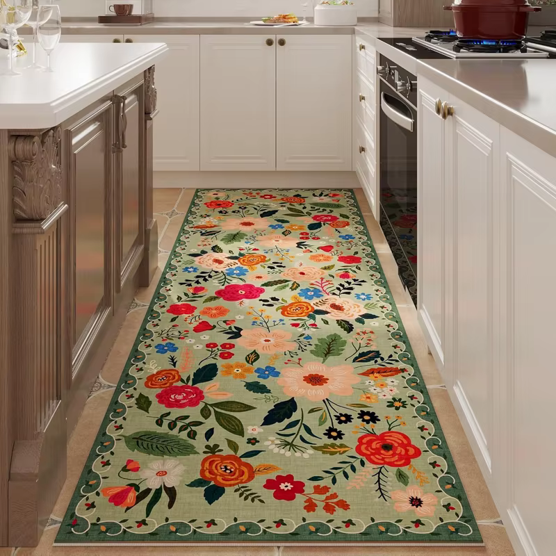 Tapis de couloir vintage bohème à motifs floraux