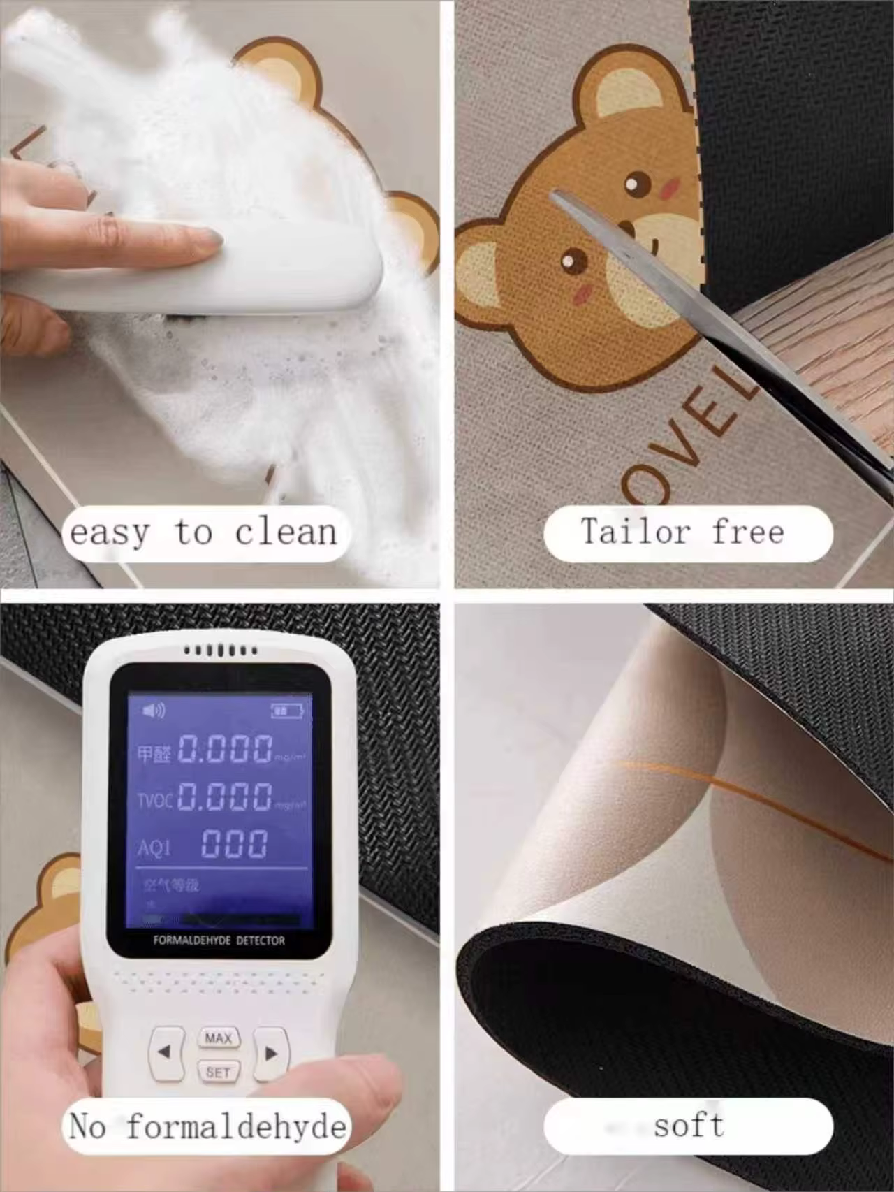 Nouveaux tapis de cuisine et de salle de bain modernes avec base noire et motifs géométriques