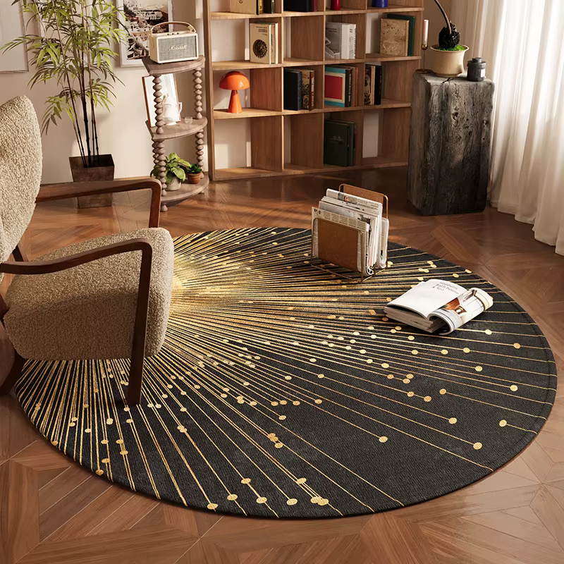 Tapis rond de luxe léger pour décoration de chambre à coucher