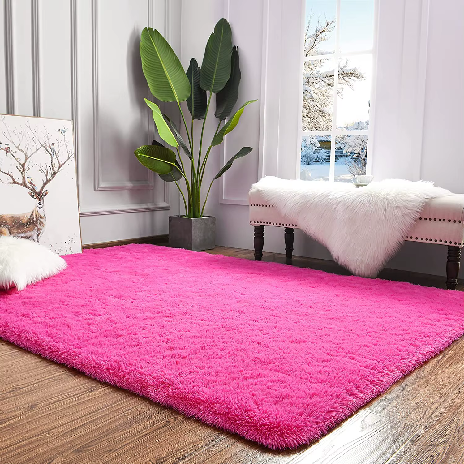 Moelleux Shag Chambre Lea Tapis Rose Chaud pour Salon