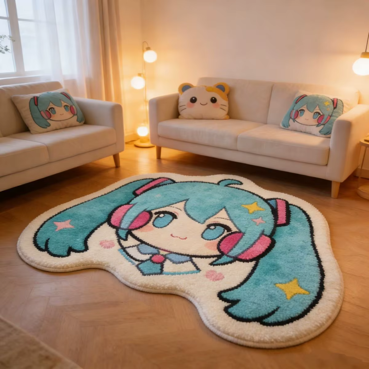 Tapis épais en fausse laine Hatsune Miku – Antidérapant pour chambre à coucher