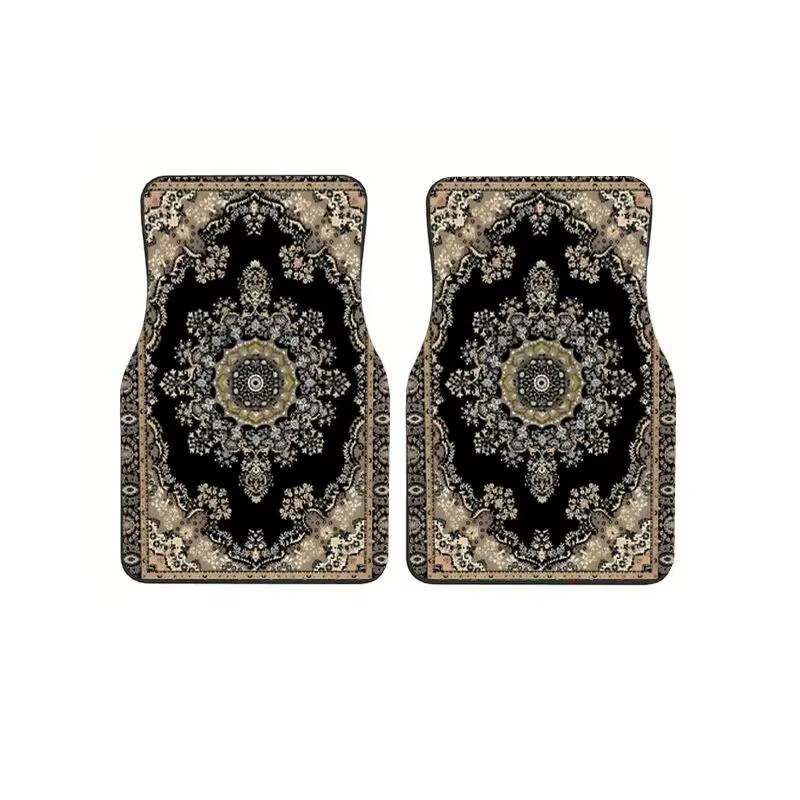 Tapis de sol de voiture style persan noir beige, 4 pièces, motif rétro, tapis antidérapants pour auto
