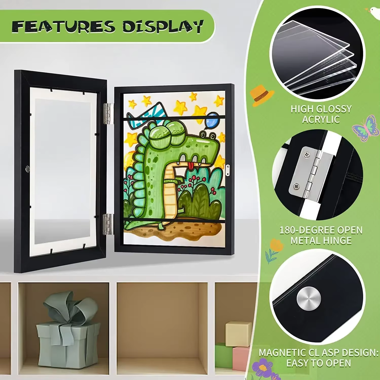 Cadre de dessin pour enfants A4 cadre d'affiche en bois pour murs cadre d'art pour enfants cadres d'affichage d'images pour enfants modifiables décor à la maison