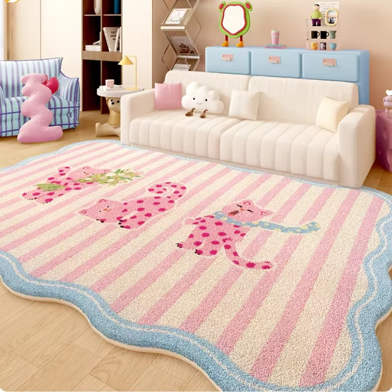 Dopamine-Tapis en peluche rose de forme irrégulière