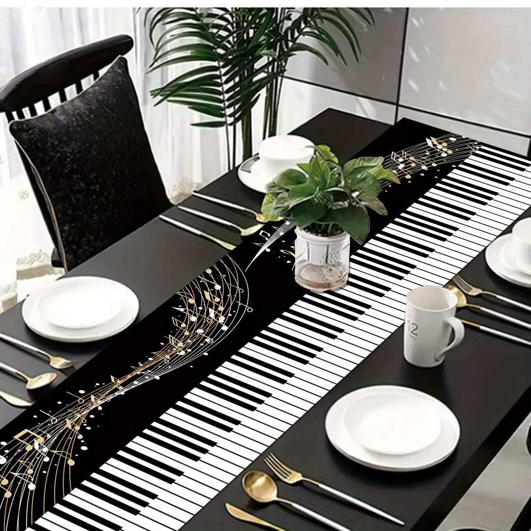 Chemin de table en polyester imprimé touches de piano
