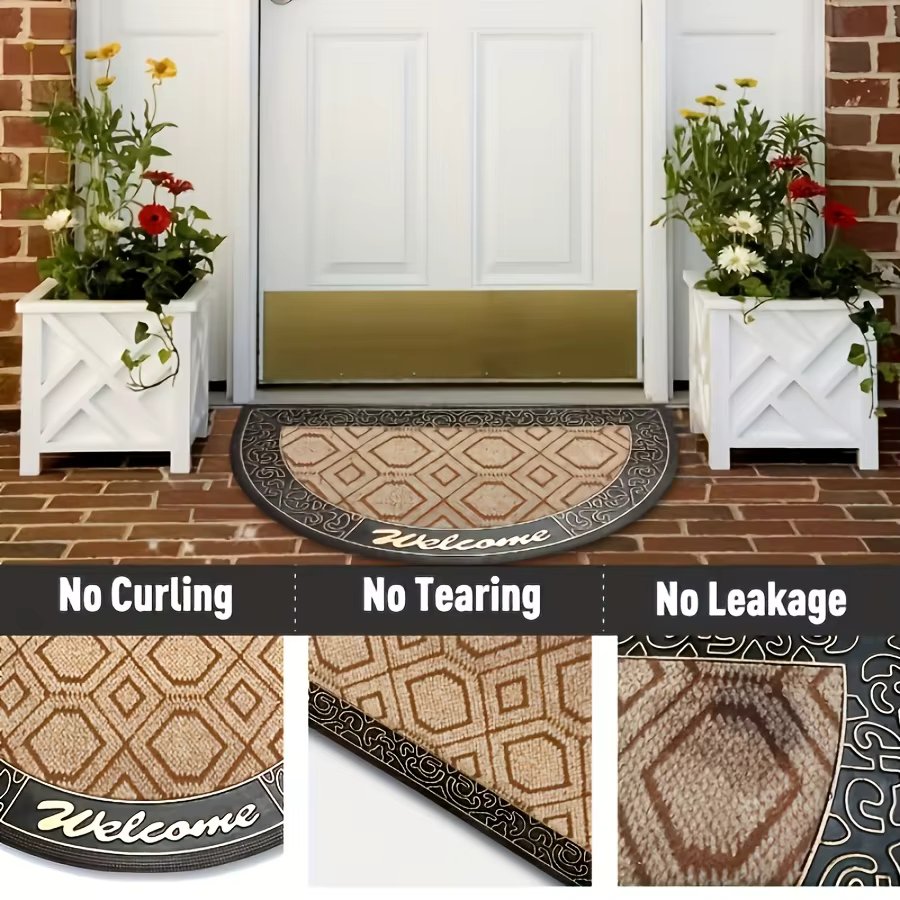 Tapis de bienvenue demi-rond rustique marron beige style ferme, décoration d'intérieur, paillasson antidérapant durable pour entrée