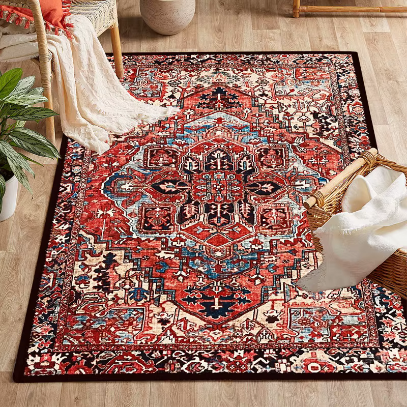 Tapis de sol vintage rouge oriental persan à motifs médaillon