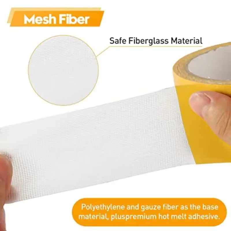 Ruban adhésif double face extra fort, ruban adhésif en maille super résistant, imperméable, pour la fixation des tapis, la reliure de livres, l'amélioration de l'habitat
