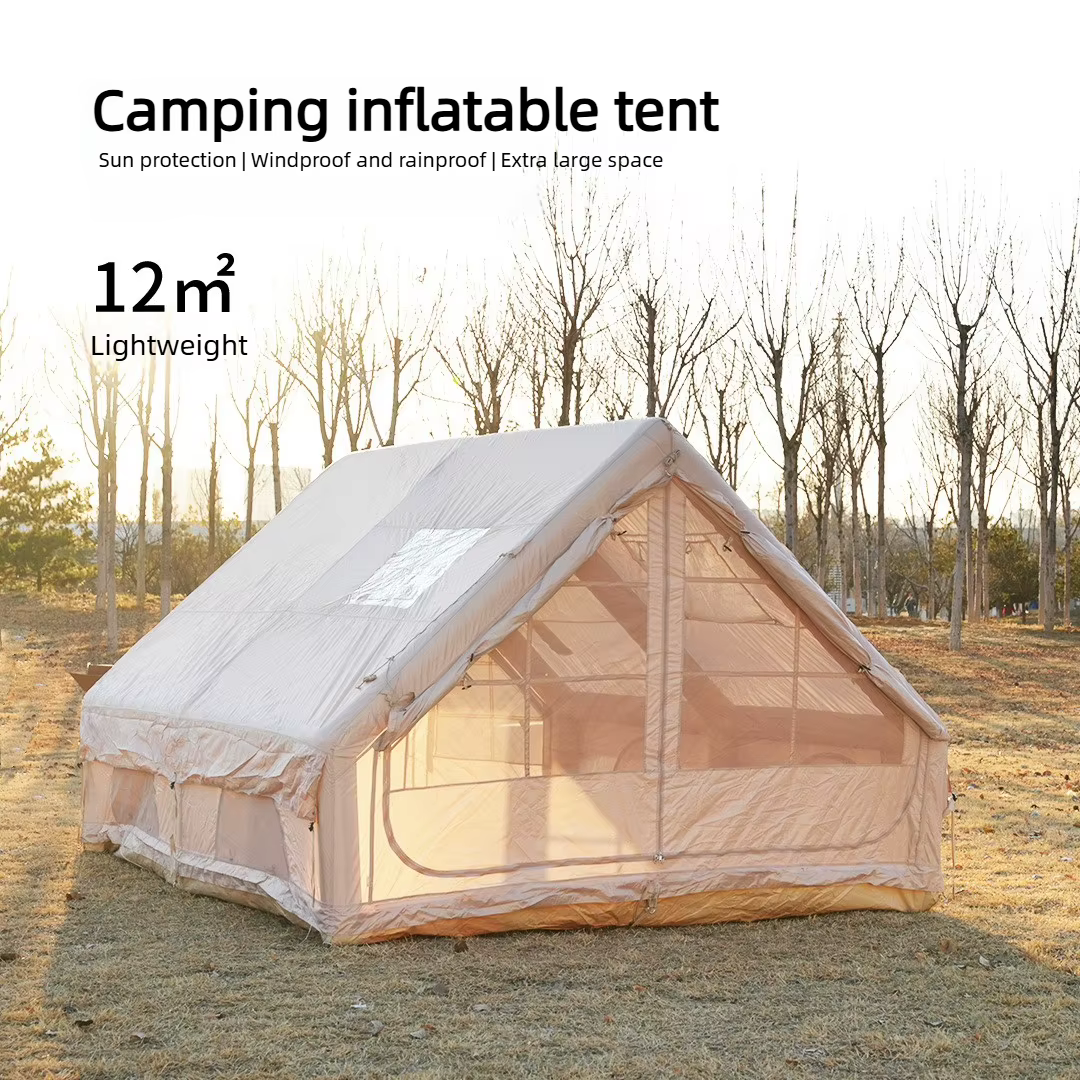 12 ㎡   Grande tente de camping gonflable pour 4 à 8 personnes avec fenêtres, portable, imperméable, pare-soleil, tente de camping quatre saisons