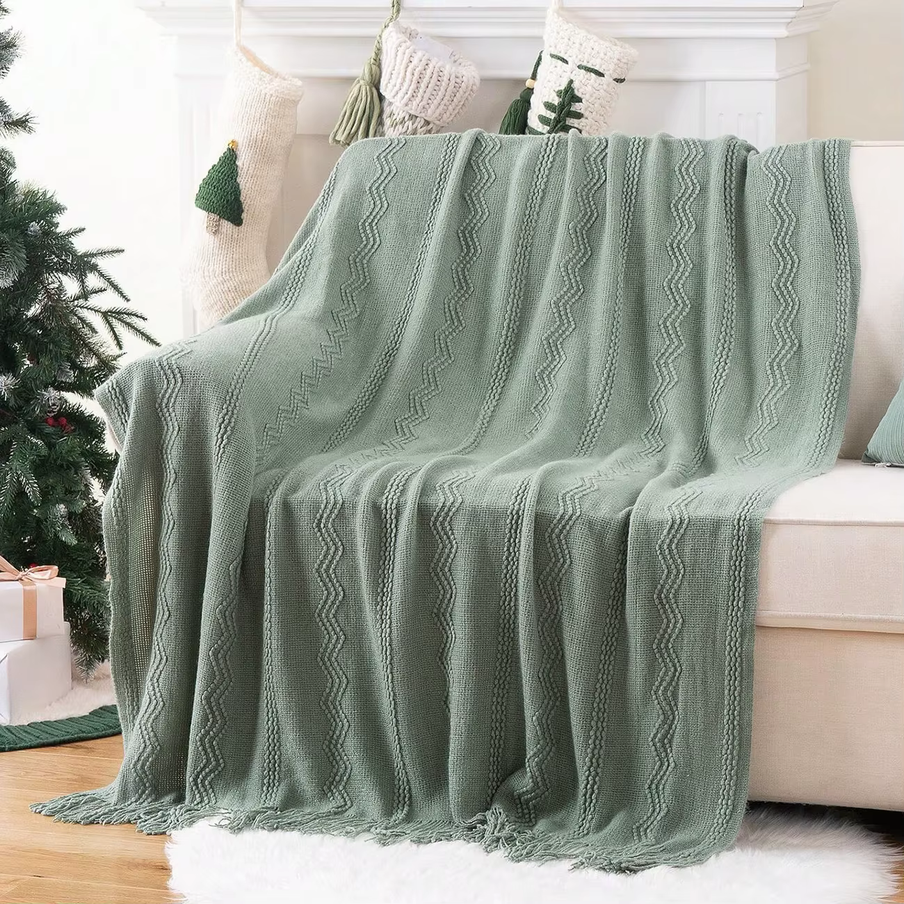 Couverture Battilo vert olive pour lit et canapé