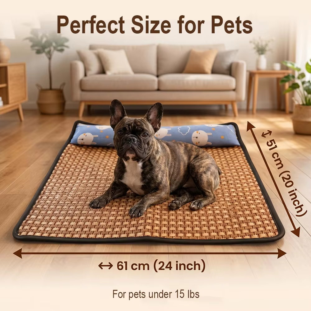 Tapis rafraîchissant naturel pour chat d'été avec oreiller