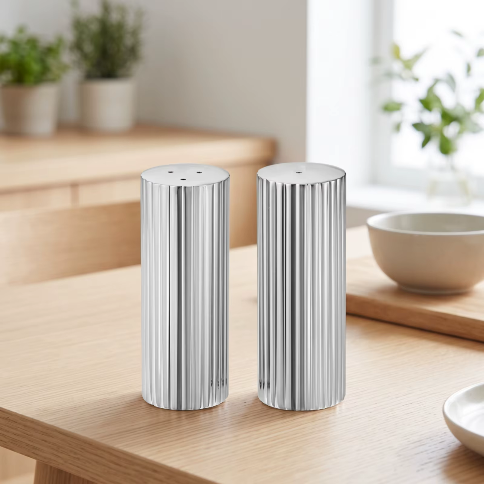 Shaker cylindrique en acier inoxydable à 2 pièces, avec trous, résistant à la rouille, rayé, pour cuisine, table à manger