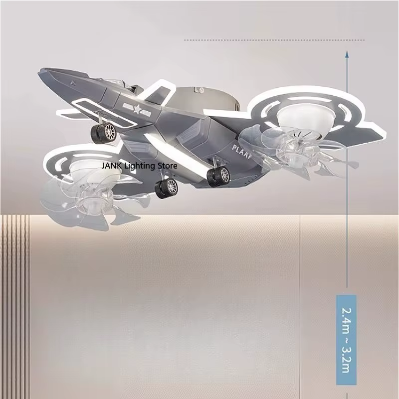 Nouveaux ventilateurs de plafond en forme d'avion, lampes de chambre pour enfants, ventilateurs créatifs en forme d'avion pour garçons, lampes de chambre pour garçons avec télécommande