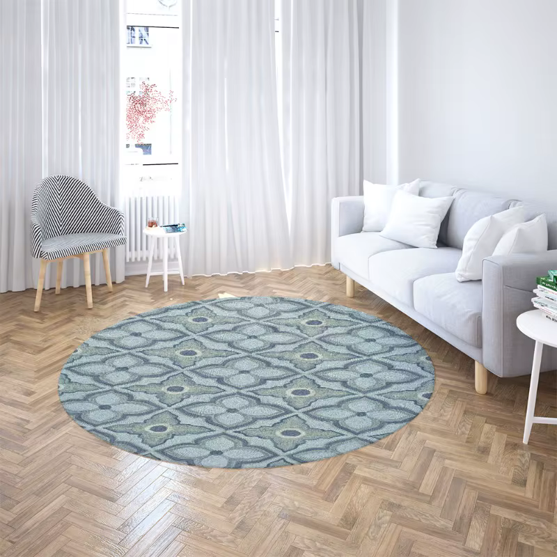Tapis circulaire vintage à motif floral losanges