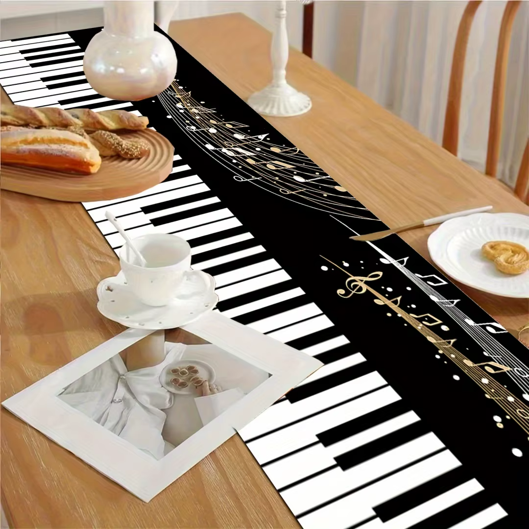 Chemin de table en polyester imprimé touches de piano