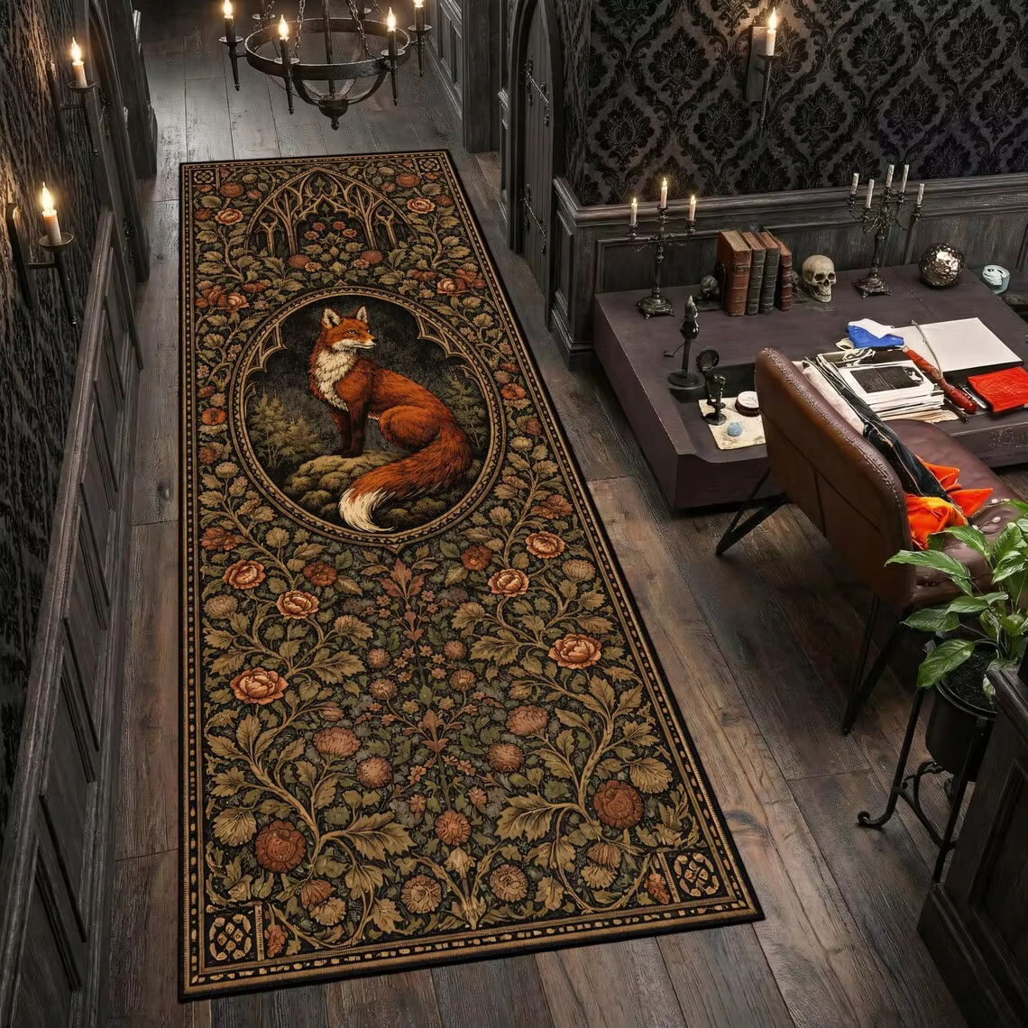 Tapis de couloir antidérapant avec motif renard bohème
