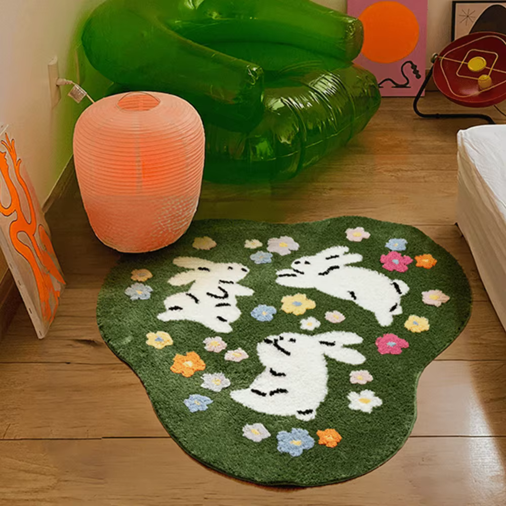 VIKAMA Tapis de sol en forme de lapin vert de dessin animé