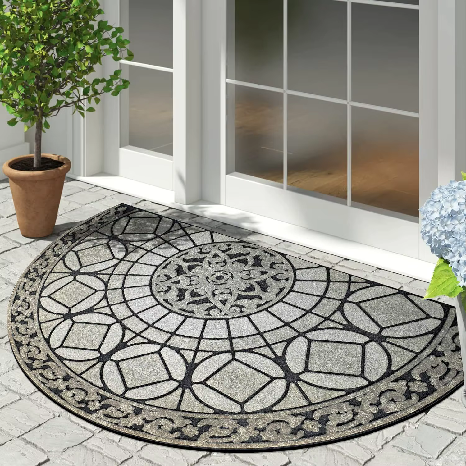 Tapis demi-rond en terre cuite bohème