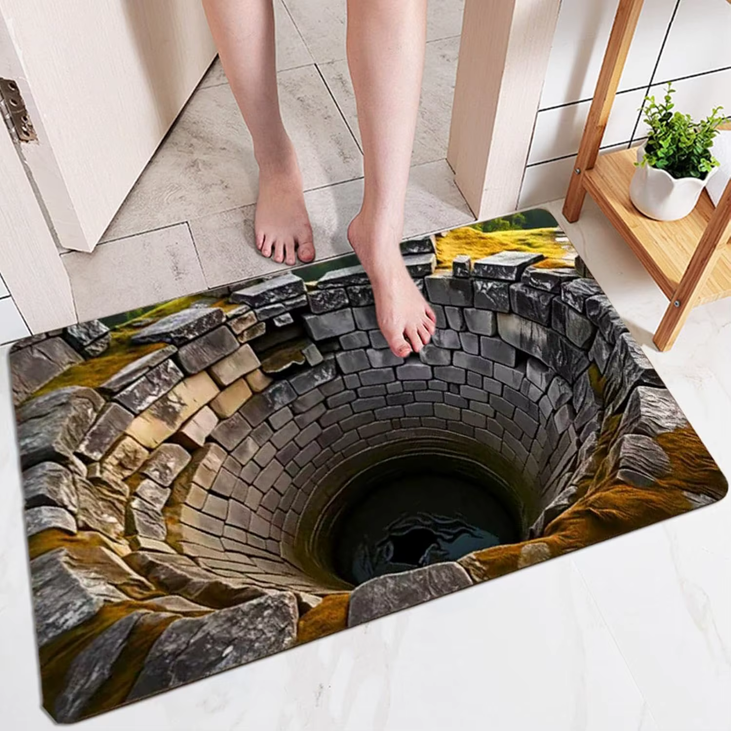 Tapis 3D Illusion de Trou de Pierre Antidérapant