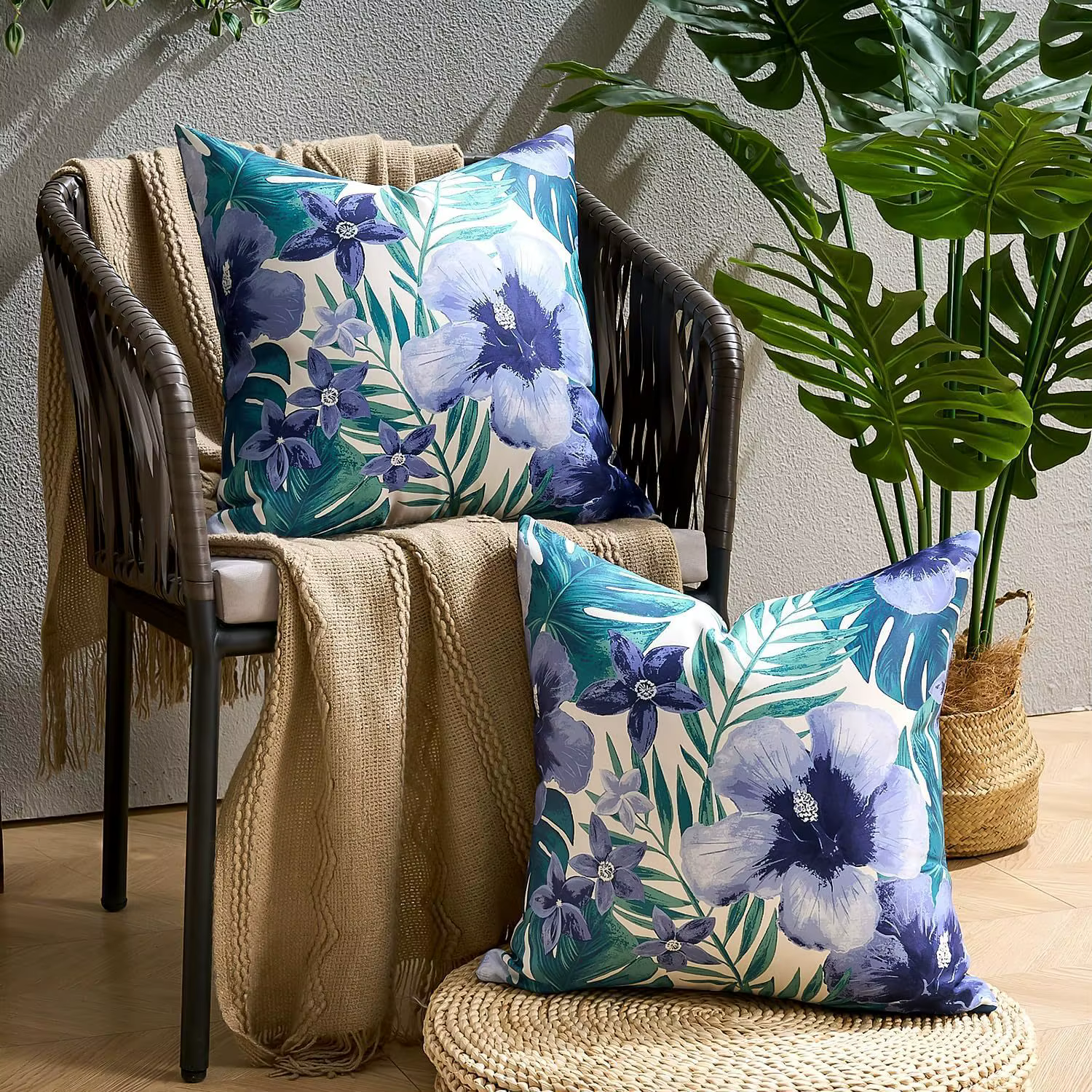 Lot de 2 housses de coussin modernes imperméables pour l'extérieur